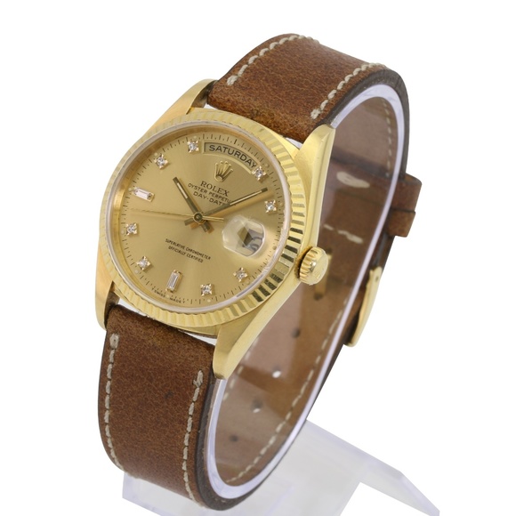 Rolex Day-date Factory Diamond Dial Leather Band - Picture 4 of 8